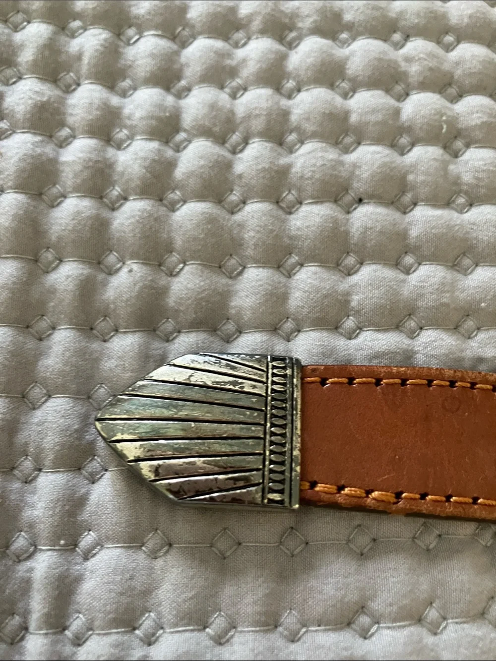 Brown Leather Beaded Men’s Belt with Silver Buckle